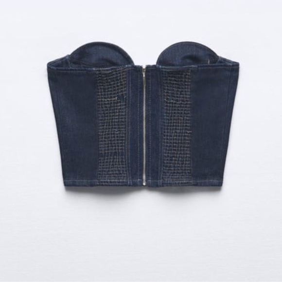 Zara ZW CONTRAST TOPSTITCHING BUSTIER Denim Jean Corset Strapless Cropped - Picture 3 of 6